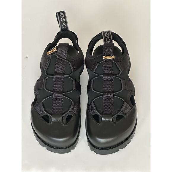 Versace Black Mules Leather Sandals 12.5 US (45.5 Eu) 1014481 Made in Italy NWT main image 8